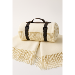 Плед тревел 100% вовна білий 140×200 см з ременем Love You