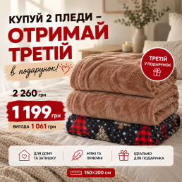 Набор из 3 флисовых пледов Love You Home 150×200 см 2шт бежевые + «Праздничные ёлки»