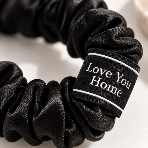 Шёлковая резинка для волос Love You Home, 100% натуральный шёлк, чёрная