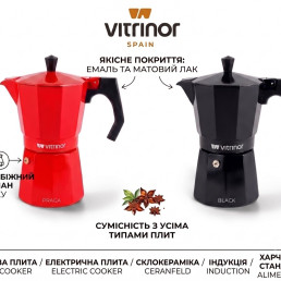 BLACK Гейзерна кавоварка VITRINOR 6 чашок індукційна