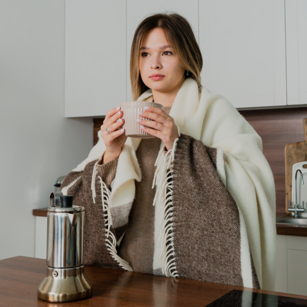 Плед з екологічної вовни білий-айворі кор.беж Love You