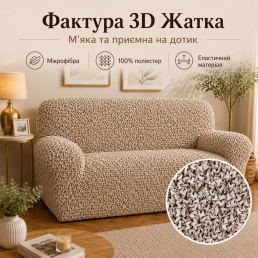 Еластичний чохол на 2-місний диван 3D Жатка бежевий Love You Italy