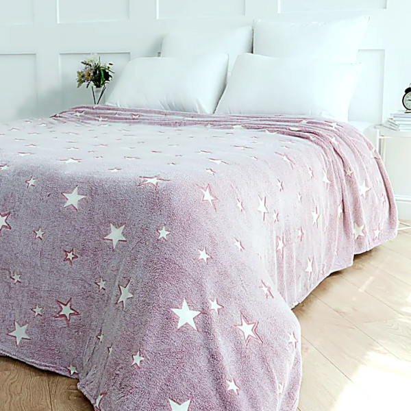 Плед фліс, що світиться в темряві Рожеві зірочки Love You Сяючі