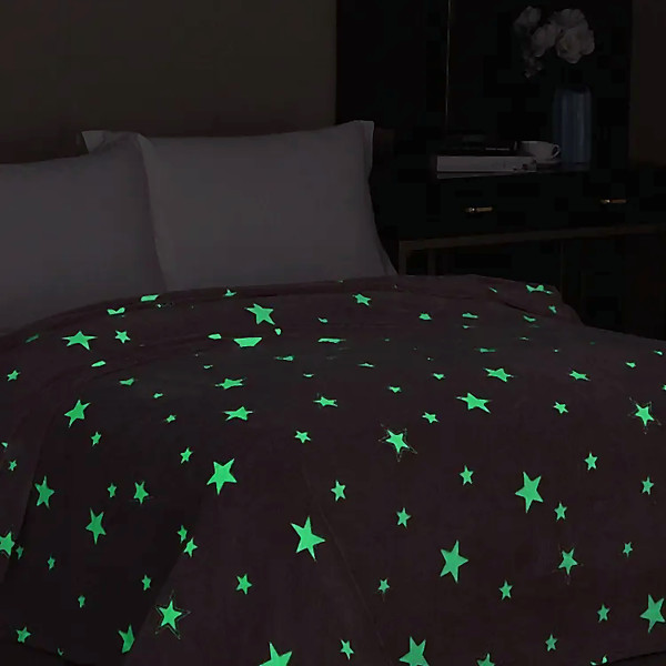 Плед фліс, що світиться в темряві Рожеві зірочки Love You Сяючі