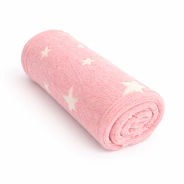 Плед фліс, що світиться в темряві Рожеві зірочки Love You Сяючі