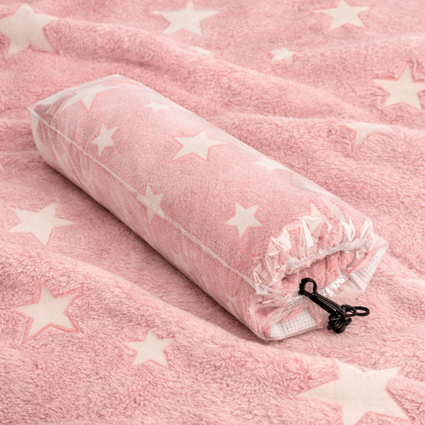 Плед фліс, що світиться в темряві Рожеві зірочки Love You Сяючі