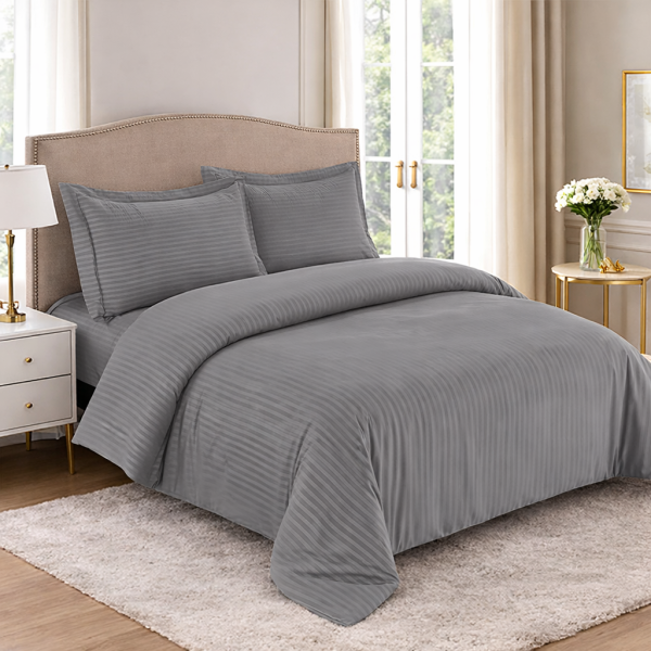 Постільна білизна мікрофібра страйп Євро сіра LoveYouHome