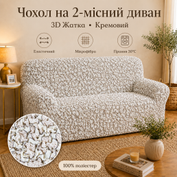 Еластичний чохол на 2-місний диван 3D Жатка кремовий Love You Italy