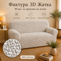 Еластичний чохол на 2-місний диван 3D Жатка кремовий Love You Italy