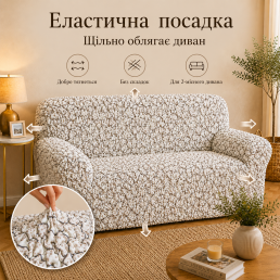 Еластичний чохол на 2-місний диван 3D Жатка кремовий Love You Italy