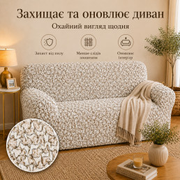 Еластичний чохол на 2-місний диван 3D Жатка кремовий Love You Italy
