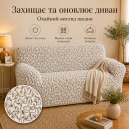 Еластичний чохол на 2-місний диван 3D Жатка кремовий Love You Italy