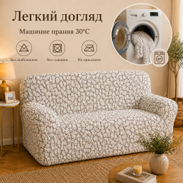 Еластичний чохол на 2-місний диван 3D Жатка кремовий Love You Italy