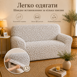 Еластичний чохол на 2-місний диван 3D Жатка кремовий Love You Italy
