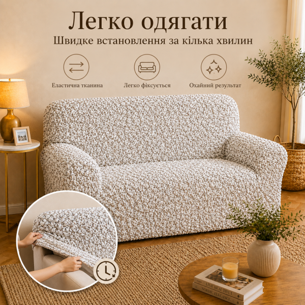 Еластичний чохол на 2-місний диван 3D Жатка кремовий Love You Italy