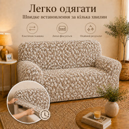 Еластичний чохол на 2-місний диван 3D Жатка бежевий Love You Italy
