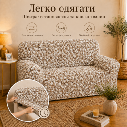 Еластичний чохол на 2-місний диван 3D Жатка бежевий Love You Italy