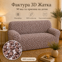 Еластичний чохол на 2-місний диван 3D Жатка мокко-бежевий Love You Italy