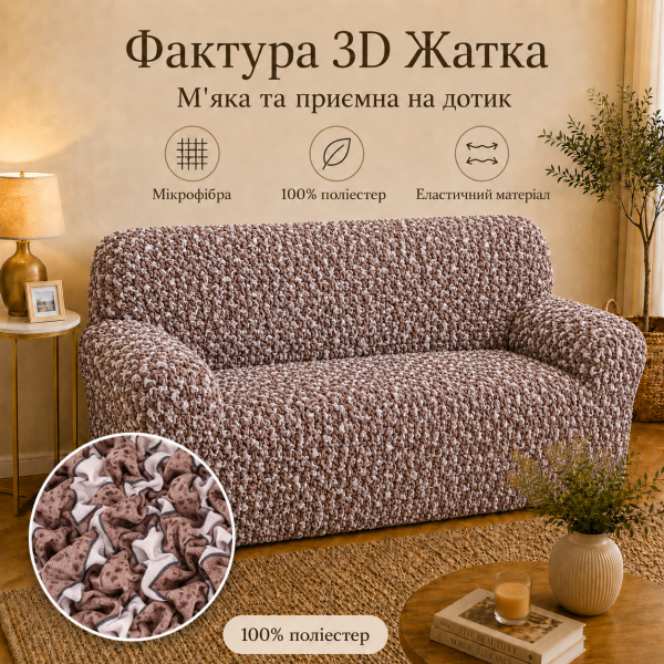 Еластичний чохол на 2-місний диван 3D Жатка мокко-бежевий Love You Italy
