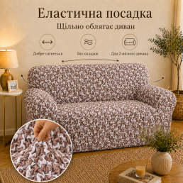 Еластичний чохол на 2-місний диван 3D Жатка мокко-бежевий Love You Italy