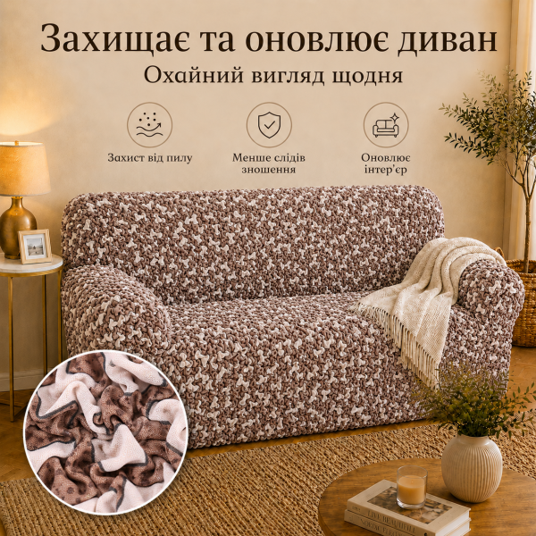 Еластичний чохол на 2-місний диван 3D Жатка мокко-бежевий Love You Italy