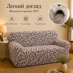Еластичний чохол на 2-місний диван 3D Жатка мокко-бежевий Love You Italy