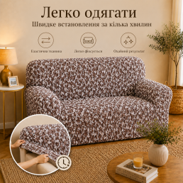 Еластичний чохол на 2-місний диван 3D Жатка мокко-бежевий Love You Italy