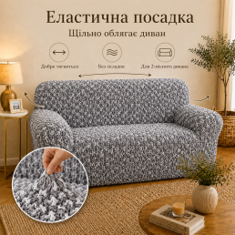 Еластичний чохол на 2-місний диван 3D Жатка сірий Love You Italy