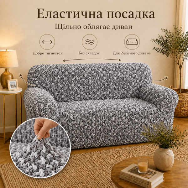 Еластичний чохол на 2-місний диван 3D Жатка сірий Love You Italy