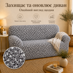 Еластичний чохол на 2-місний диван 3D Жатка сірий Love You Italy