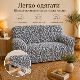 Еластичний чохол на 2-місний диван 3D Жатка сірий Love You Italy