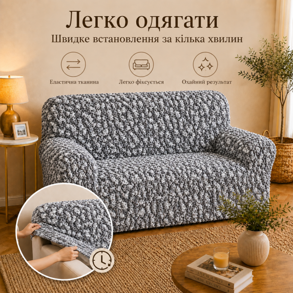 Еластичний чохол на 2-місний диван 3D Жатка сірий Love You Italy