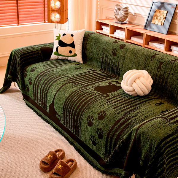 Накидка-покривало на диван 180х220 Коти та лапки Темно-зелена двостороння MP11 Love You