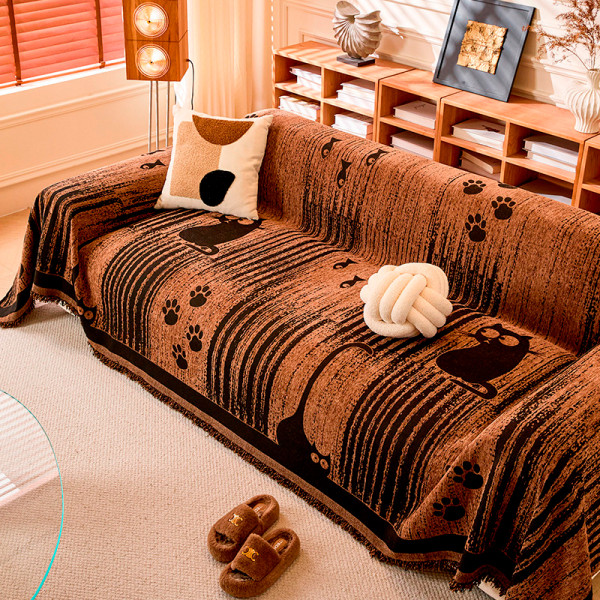 Накидка-покривало на диван 180х220 Коти та лапки Коричнева двостороння MP12 Love You