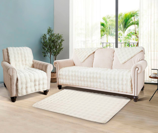 Уценка !!! Накидка для м'яких меблів 1шт 90x210 см хутряна айворі Love You