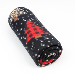 Плед тревел легкий флісовий Святкові ялинки 150x200 см з ременем Love You