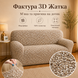 Еластичний чохол на 3-місний диван 3D Жатка бежевий Love You Italy
