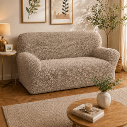 Еластичний чохол на 3-місний диван 3D Жатка бежевий Love You Italy