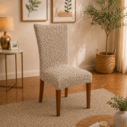 Еластичний чохол на стілець 3D Жатка бежевий Love You Italy