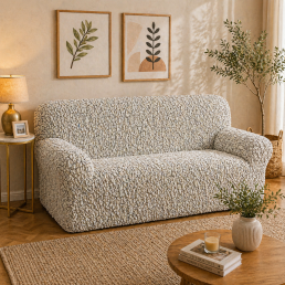 Еластичний чохол на 3-місний диван 3D Жатка кремовий Love You Italy