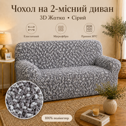 Еластичний чохол на 2-місний диван 3D Жатка сірий Love You Italy