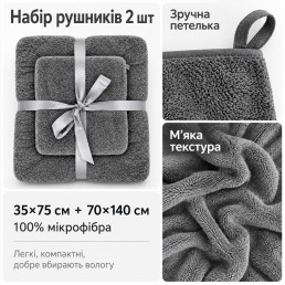Набір рушників 2 шт 35x75 см+70x140 см темно сірий LoveYouHome