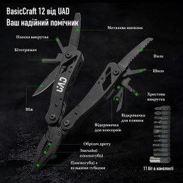 Мультитул професійний BasicCraft 12 інструментів 420 UAD Чорний