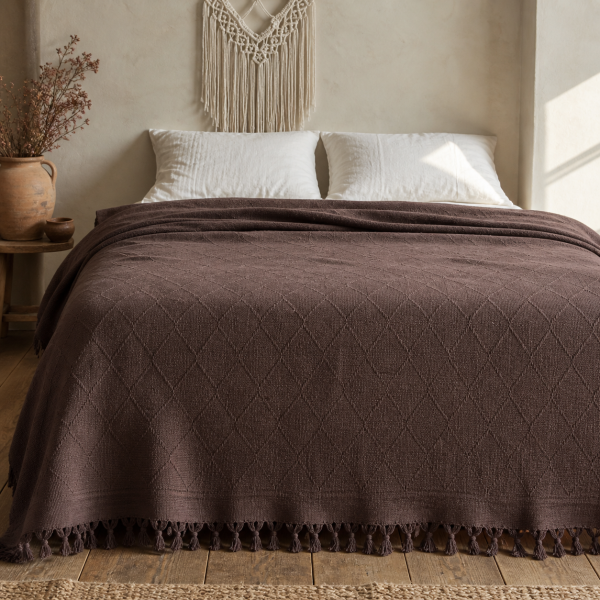 Покривало-плед з бахромою 200х230 коричневий LoveYouHome