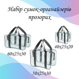 Універсальний набір із 3-х прозорих сумок-органайзерів (M + L + XL) для пологового будинку та зберігання речей LoveYouHome