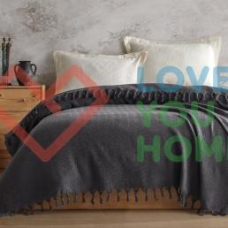Покривало-плед з бахромою 200х230 Смужка антрацит LoveYouHome