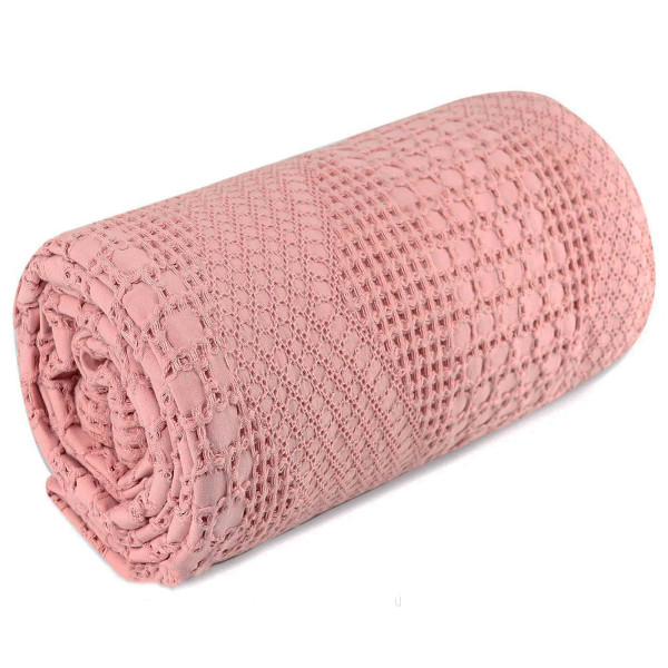 Вафельное простынь-покрывало с оборкой Пике розовое HomeBrand