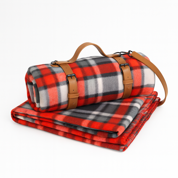 Плед тревел легкий флісовий Шотландський затишок з ременем Love You