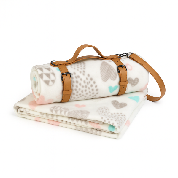 Плед тревел легкий флісовий Ніжні серця 150x200 см з ременем Love You