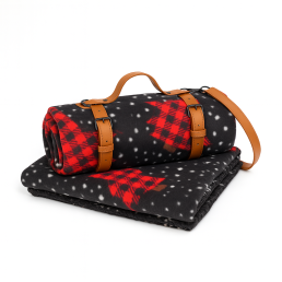 Плед тревел легкий флісовий Святкові ялинки 150x200 см з ременем Love You